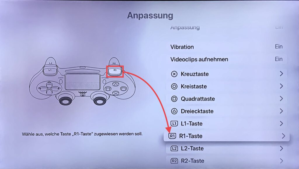 Bildschirmfoto Apple TV / tvOS 14.5 – Bluetooth Controller Anpassung